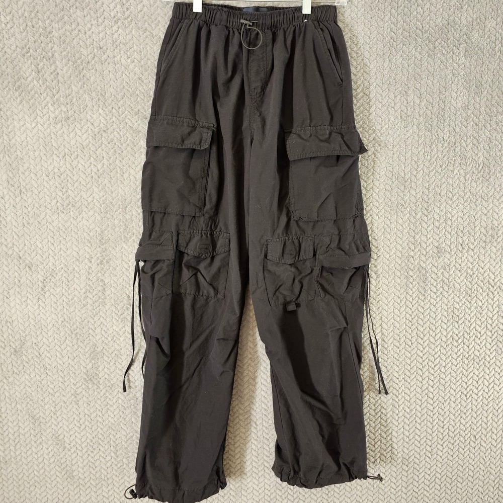 Aeropostale Black Parachute Cargo Pants XS 25" Elastic Waist‎ Baggy Relaxed Fit